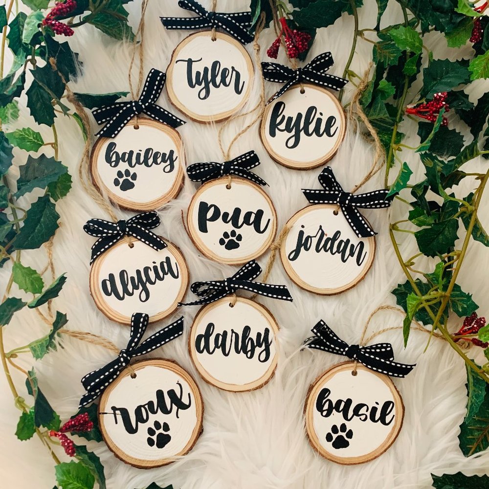 CUSTOM LISTING WOOD SLICE CHRISTMAS ORNAMENTS